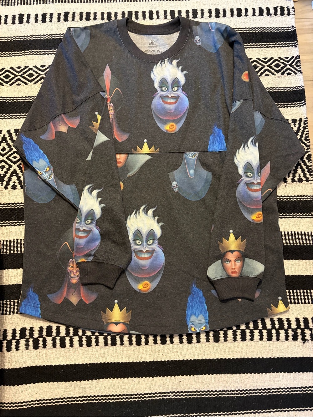 Disney Women’s Black Crewneck Sweatshirt with Multicolor Villain Faces